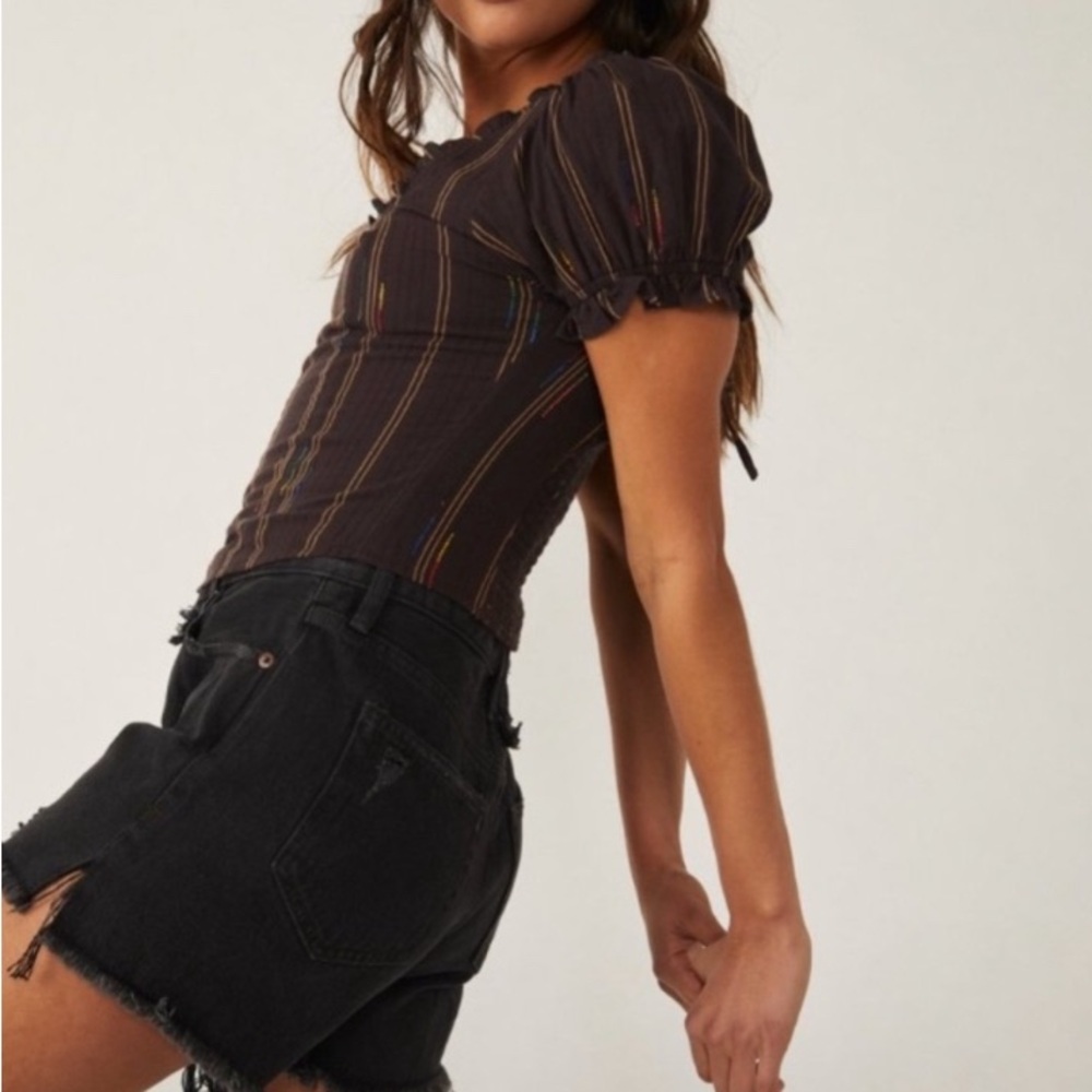 Free People Serotonin Corset Top in Espresso Bean Size S Striped Boho Festival - Picture 2 of 7